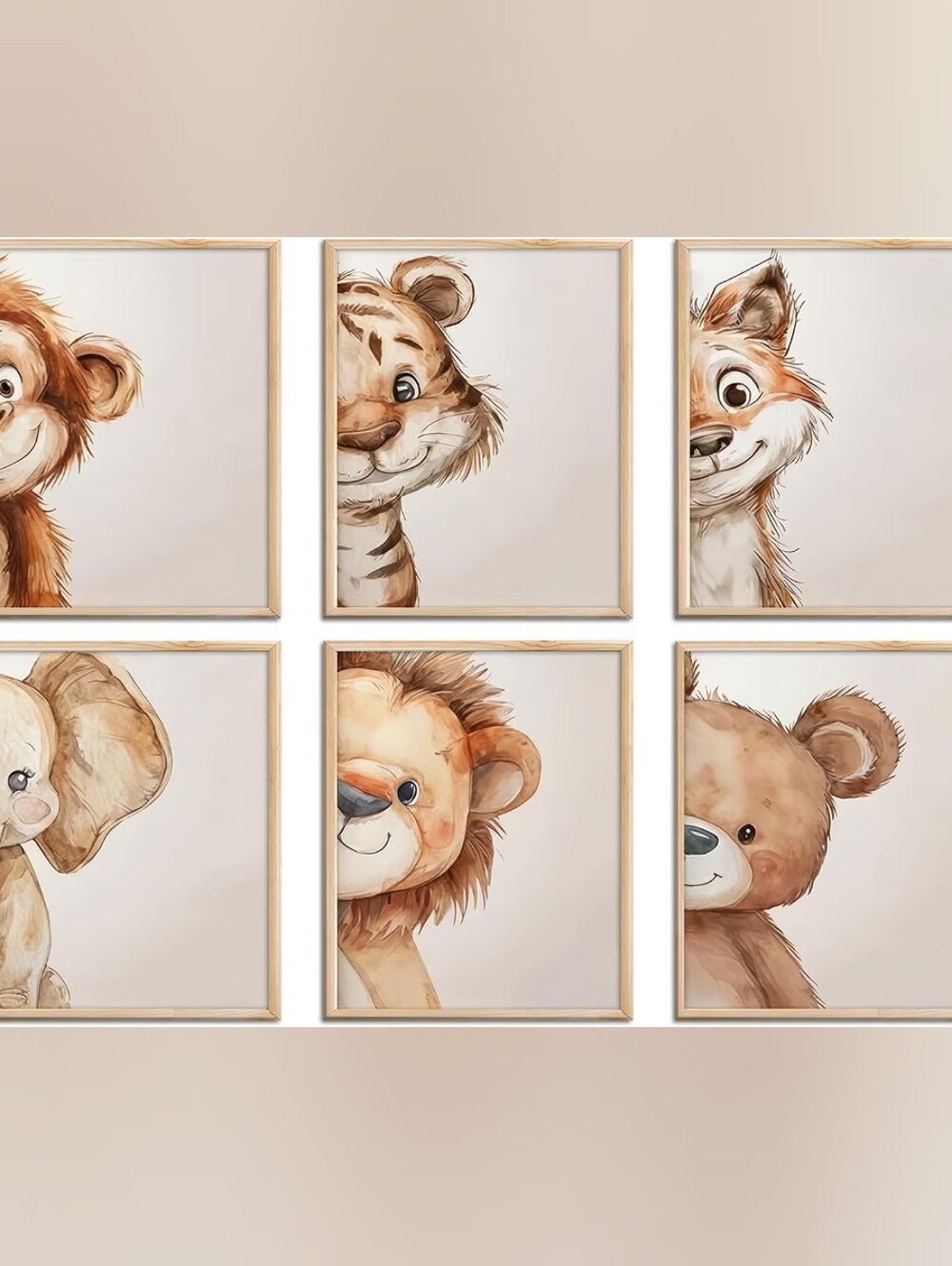JSXOVDL 6 Pack Cartoon Animal Wall Decor, Frameless Canvas Prints - 12inx16in